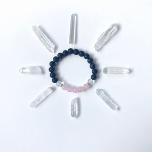Rose Quartz & Lava Stone Mala Bracelet, 3 Pack